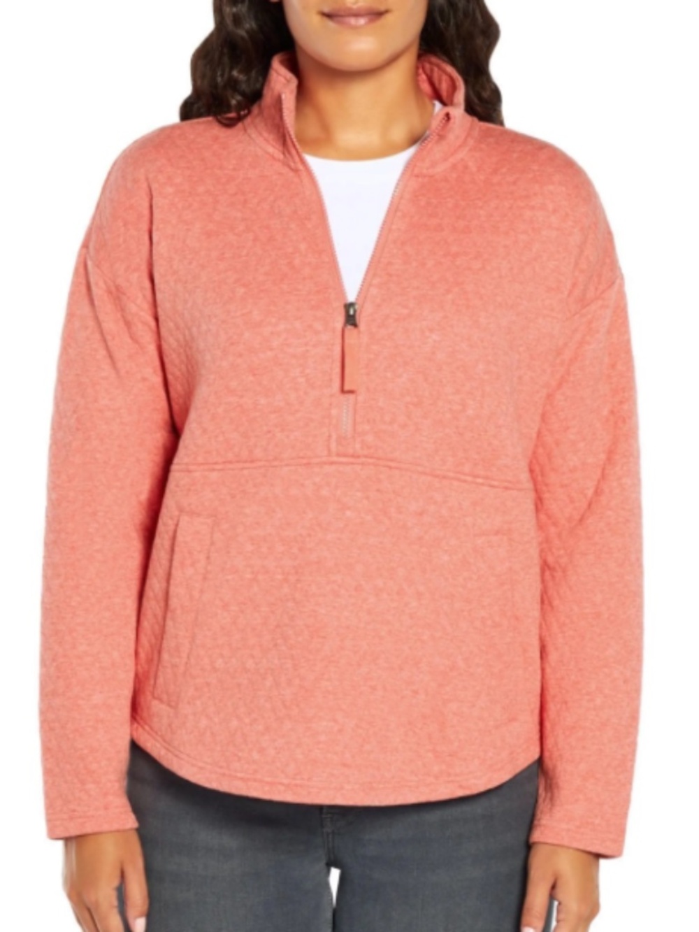 Eddie Bauer Women's Long Sleeve Quilted Half Zip Pullover Heathered Tea Rose
